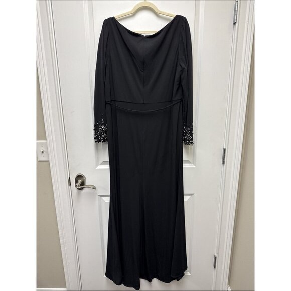 Mac Duggal Size 18 Black 55712 Beaded Cuff Long Sleeve Wrap Trumpet Gown Dress - Picture 8 of 13